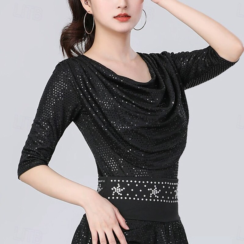 Latin Dance Top Pure Color Splicing Women's Performance Training Half Sleeve High Polyester2