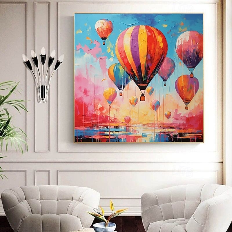 Handmade Oil Painting Canvas Wall Art Decoration Modern Abstract Hot Air Balloon Landscape for Home Decor Stretched Frame Hanging Painting/Rolled Frameless Unstretched Painting4