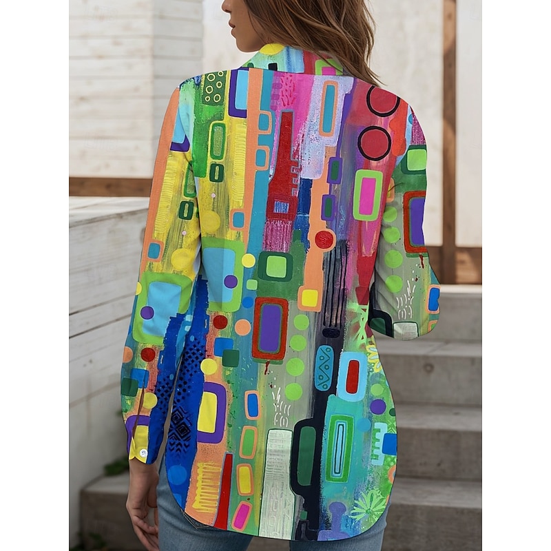 Women's Shirt Button Down Tunic Shirt Collar Long Sleeve Graphic Geometric Plaid Vintage Tropical Daily Regular Tops Work Daily Holiday s Print Yellow Red Blue Purple Green Spring Fall2