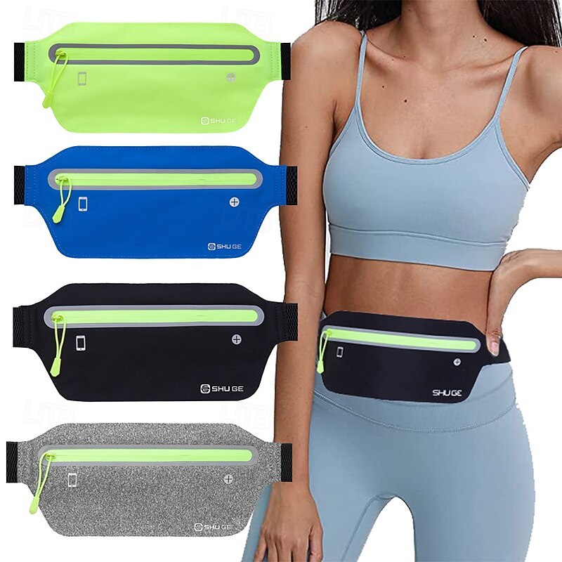 Running Belt Fanny Pack Phone Holder Belt Sport Waist Pack for Marathon Jogging Running Sports Bag Lightweight Anti-theft Water Resistant Reflective Strip Lycar Men's Women's Running Bag