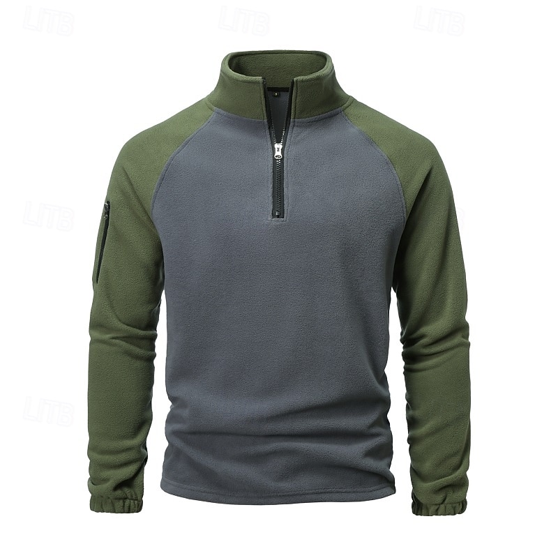 Men's Sweatshirt Fleece Hoodie Quarter Zip Sweatshirt Army Green Blue Khaki Coffee High Neck Plain Color Block Sports & Outdoor Casual Daily Streetwear Cool Designer Winter Clothing Apparel Hoodies2
