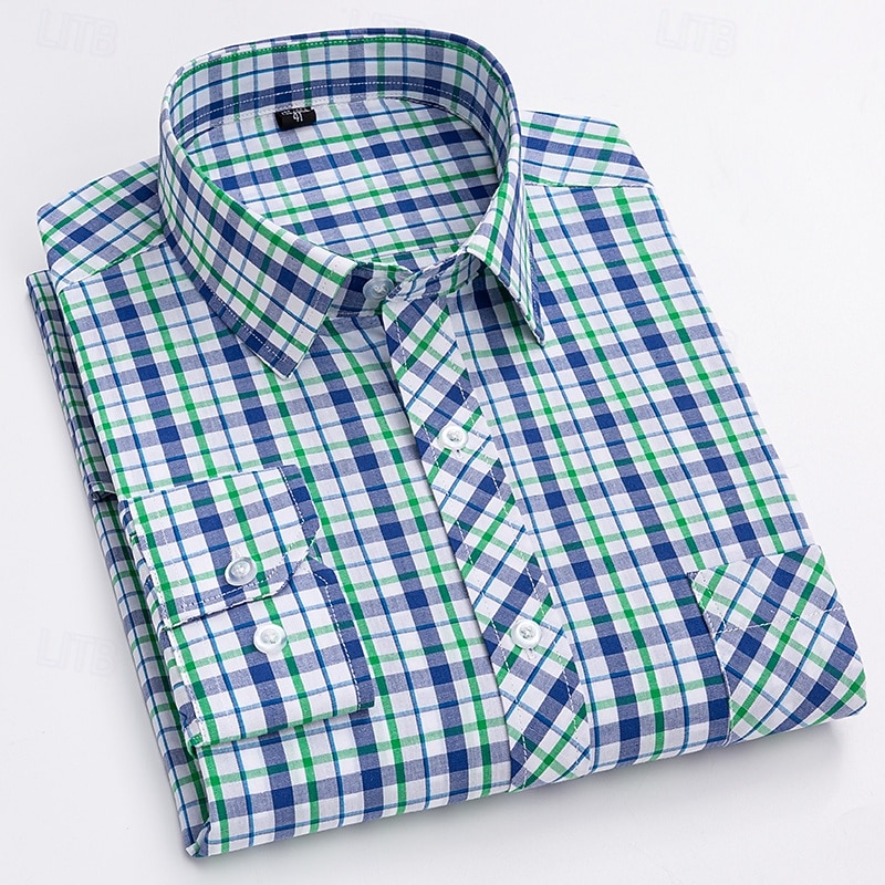 Men's Shirt Dress Shirt Collared Shirt Button Up Shirt Plaid / Striped / Chevron / Round Daily Wear Corporate Clothing Yellow Red Dark Navy Blue Long Sleeve Shirt Collar All Seasons Clothing Apparel4