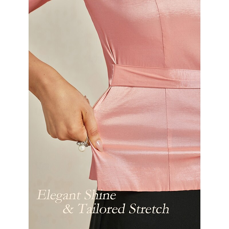 Women's Blouse Evening Tops Elegant Metallic Stylish 3/4 Length Sleeve V Neck Regular Tops Wedding Guest Evening Party Semi Formal Tie Front Sunlit Rose Spring, Fall, Winter, Summer3