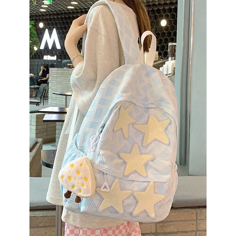 Cute Kids Backpack with Star Appliques – Soft Blue School Bag for Girls, Ideal for Kindergarten and Elementary Back to School2