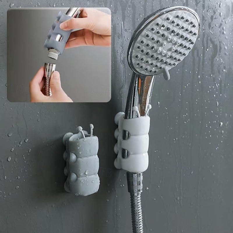 3/6pcs Silicone Shower Head Holder, Drill-Free Suction Cup Shower Bracket, Wall Mounted Showerhead Base for Bathroom, Removable Caterpillar Grip Design