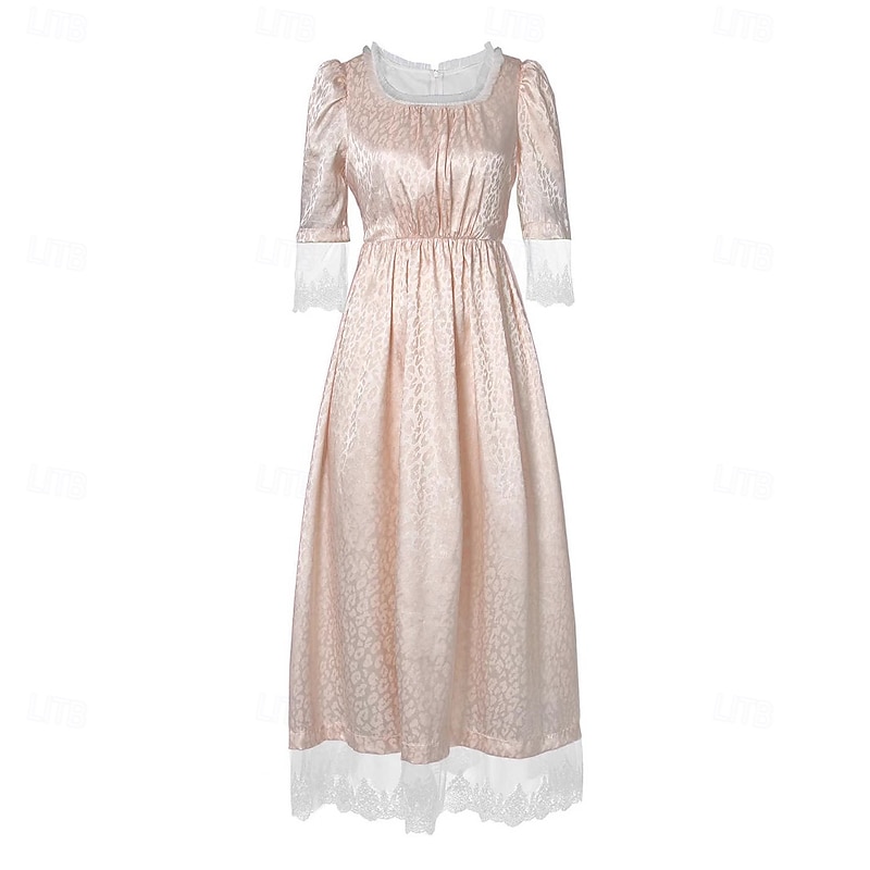 Medieval Renaissance 18th Century Midi Prom Dress Empire Waist Dress Gown Lace Regency Inspired Fancy Dress Women's Fantasy Halloween Carnival Masquerade LARP Retro Theme Party Adults' Dress