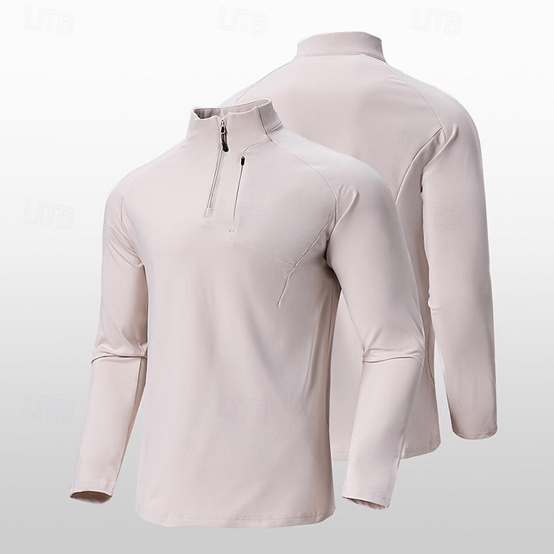 Men's Hiking Shirt Hiking top Zipped Hoodie Sweatshirt Long Sleeve Stand Collar Top Outdoor Lightweight Sweat wicking Polyester Black Army Green Brown Workout Running4