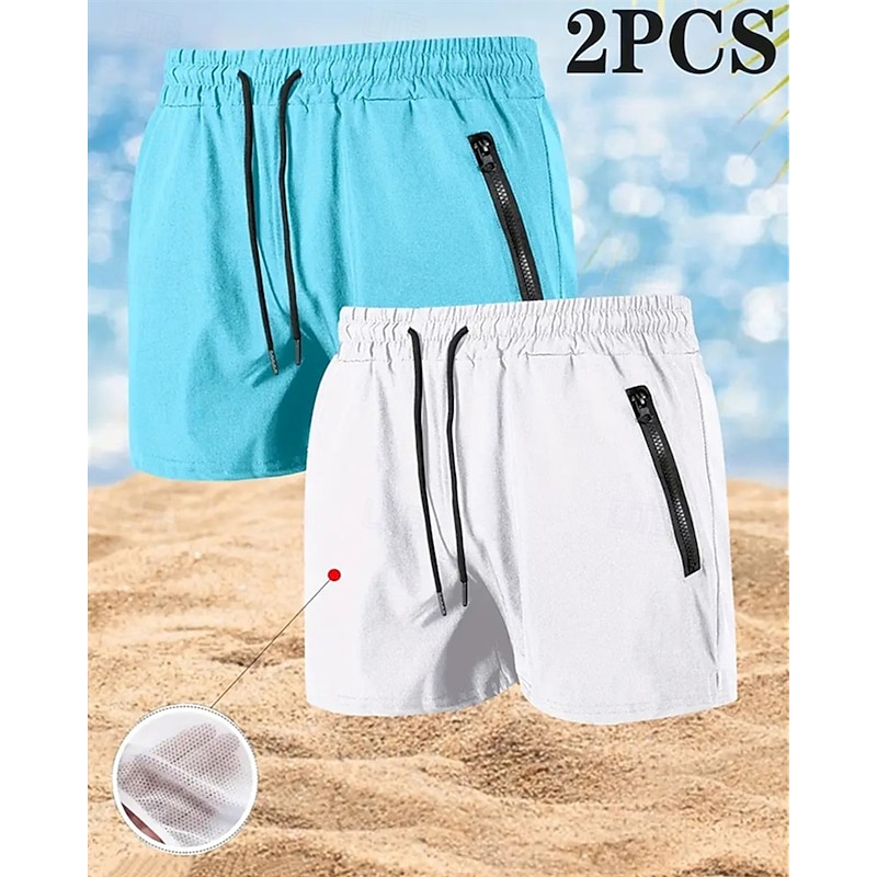 Men's Swim Trunks Swim Shorts Board Shorts Plain Quick dry Breathable Elastic Waist Drawstring Vacation Beach Hawaiian Casual White+Orange Black+Gray2