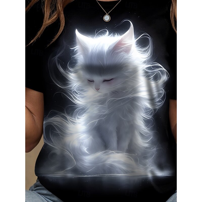 Women's T Shirt Graphic Animal Cat Vintage Stylish Classic Short Sleeve Crew Neck Round Neck Regular Tops Daily Weekend Print Black Red Blue Purple Green Summer Spring3