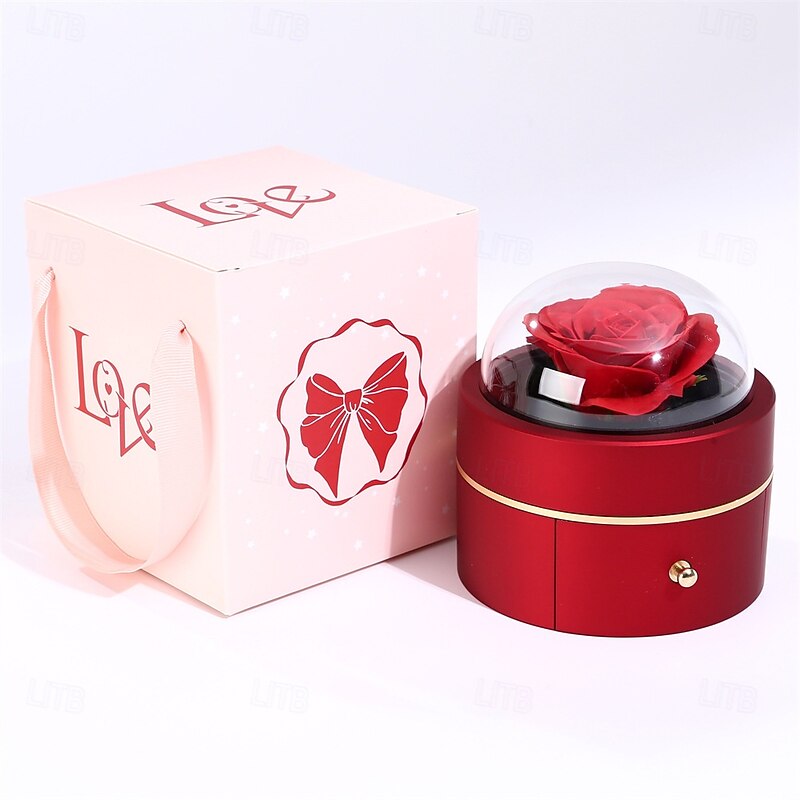 To My Love Necklace with Forever Roses Box, Christmas Gift for Her, Round Four Leaf Clover Pendant Necklace with Jewelry Flower Box, Romantic Ring or Necklace Packaging for Proposal, Valentine's Day,2