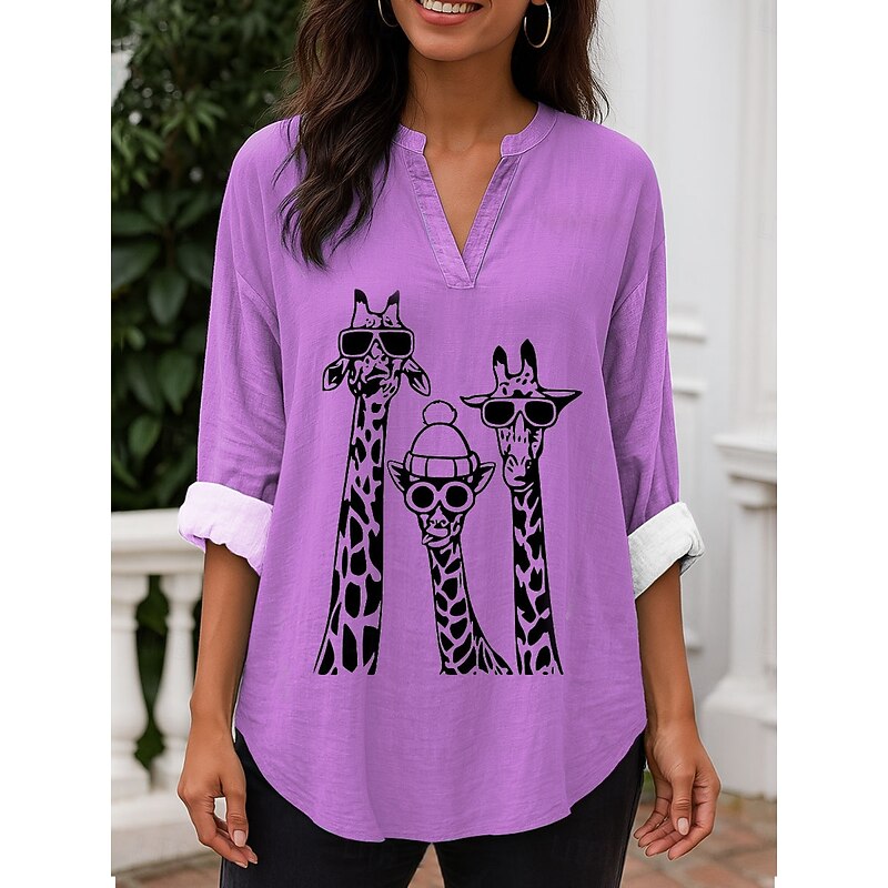 Women's Blouse Tunic V Neck Long Sleeve Boho Casual Tops Graphic Animal Vintage Tropical Regular Tops Daily Wear Print White Blue Purple Green Gray3