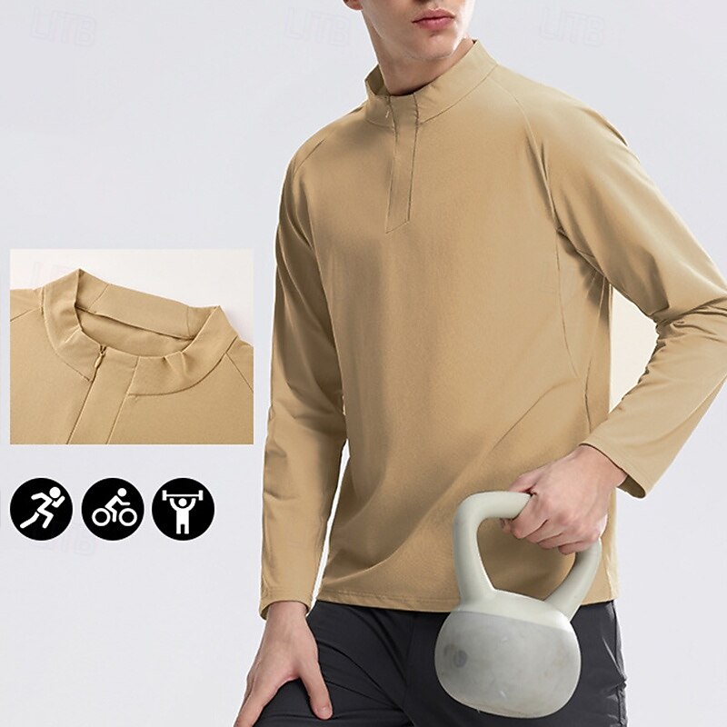 Men's Quarter Zip Sweatshirt Performance Shirt Long Sleeve Stand Collar Top Outdoor Quick Dry Sweat wicking anti-odor Breathable Polyester Black White Green Fishing Tennis Running