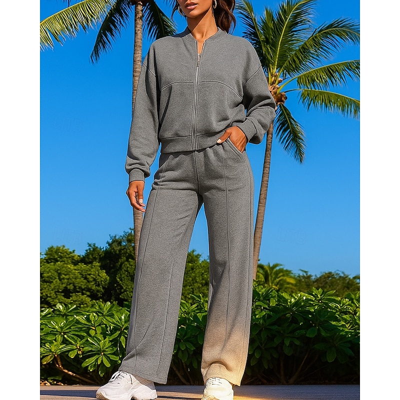 Women's Sweatshirt Tracksuit Sweatpants Pocket Solid Colored Clothing Suit Spring Black Pink Gym Outdoor Running High Waist Windproof Lightweight Long Sleeve Sport Activewear Micro-elastic Regular Fit