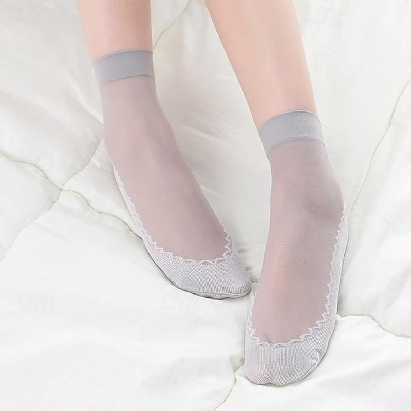 5 Pairs Silky Anti-Slip Cotton Socks Sheer Crystal Short Summer Stockings for Women Breathable Thin Nylon with Soft Sole Comfortable Invisible Nude Ankle Socks2