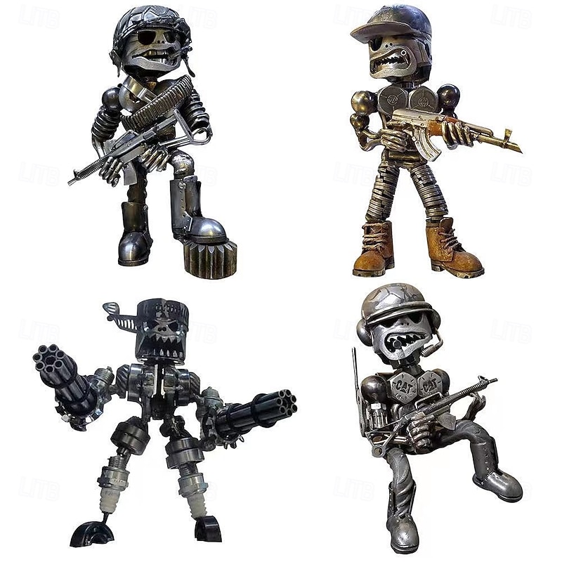 Halloween Skeleton with Machine Gun Resin Figurine, Sci-Fi Alien Robot Statue with Gatling Gun, Creepy Resin Decor for Home, Office or Party Display3