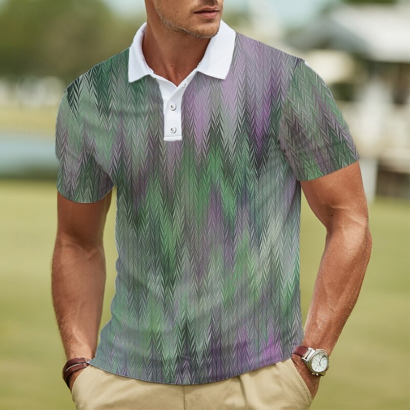 Men's Abstract Geometic Polo Short Sleeve Polo Shirts Lapel Casual Business Athleisure 3D Print Buttons Summer Blue Purple Green3