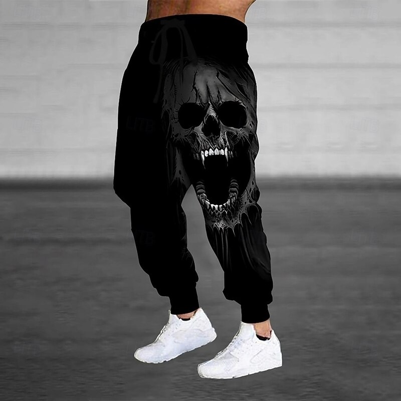 Men's Death Halloween Costumes Skulls Sweatpants Joggers Trousers Mid Waist Drawstring Elastic Waist Dark Gothic Style Jogging Streetwear Workout Athletic Sweatpants with Pockets Spring Fall 3D Print