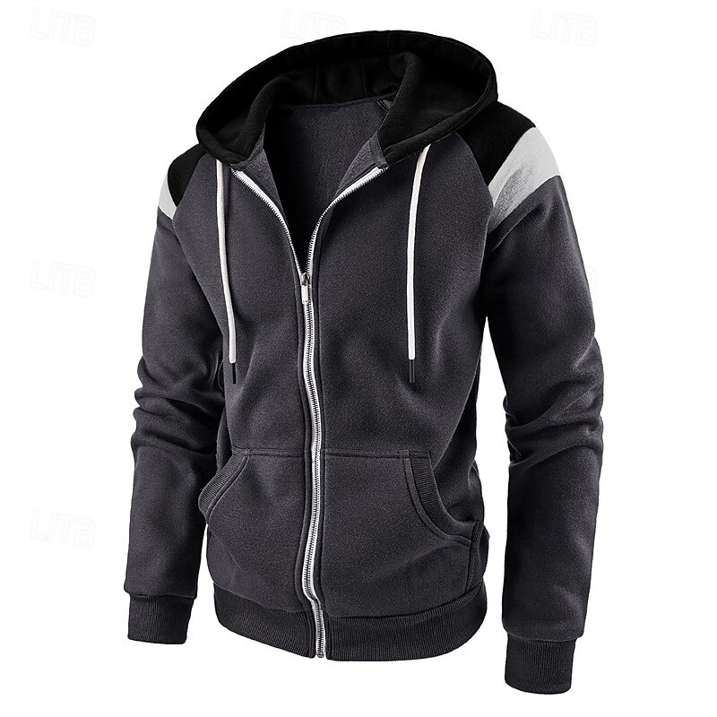 Men's Hoodie Full Zip Hoodie Black Red Navy Blue Khaki Dark Gray Hooded Color Block Patchwork Pocket Drawstring Sports & Outdoor Daily Holiday Polyester Streetwear Basic Casual Spring Fall Clothing3