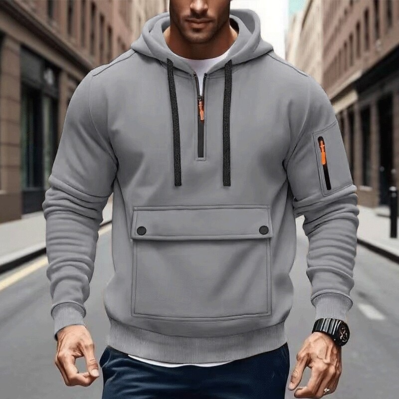 Men's Hoodie Quarter Zip Hoodie Tactical Hoodie Black Navy Blue Khaki Light Grey Dark Gray Hooded Plain Patchwork Sports & Outdoor Casual Daily Streetwear Cool Sportswear Spring &  Fall Clothing2