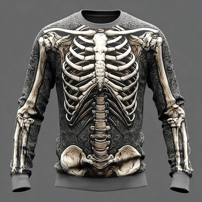 Halloween Men's 3D Skeleton Sweatshirt Sweatshirt Long Sleeve Sweatshirt Crew Neck Casual Punk & Gothic 3D Print Party Streetwear All Seasons
