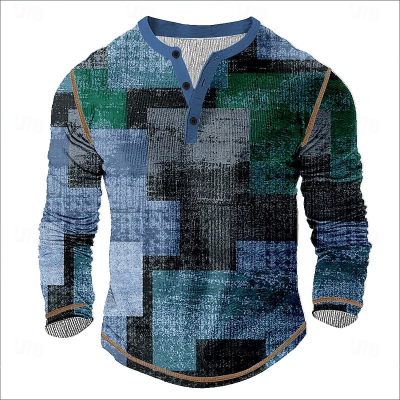 Men's Graphic Geometric Henley Shirt Tee Long Sleeve Vintage Fashion Designer Outdoor Casual Daily Spring &  Fall All Seasons Dark Brown Purple Dark Blue Henley Henley T-Shirt2