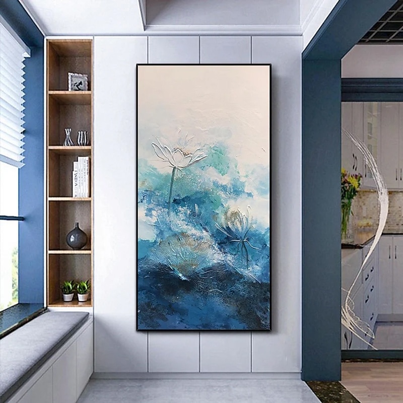 Handmade Oil Painting Canvas Wall Art Decoration Modern Style Lotus Abstract Texture Decorative Painting for Home Aisle Decor Rolled Frameless Unstretched Painting4