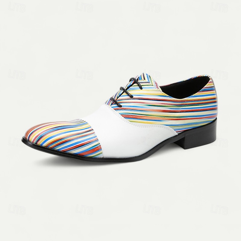 Men's Rainbow Stripe Oxford Shoes in Premium Cowhide Bold Colorblock Design Ideal for Fashion Enthusiasts Performers and Special Occasions3