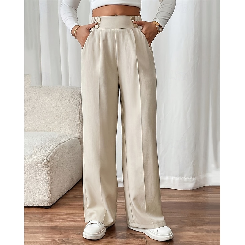 Women's Wide Leg Pants Trousers Palazzo Pants Fashion Streetwear Full Length High Waist Plain Pocket Elastic Waist Breathability Comfortable Street Daily Wear Going out Apricot Summer Spring Regular3