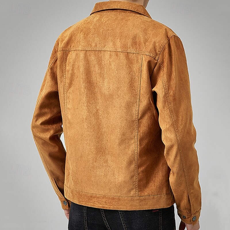 Men's Lightweight Jacket Cargo Jacket Casual Jacket Faux Suede Jacket Vacation Daily Pocket Spring Fall Plain Fashion Classic Lapel Regular Black Khaki Army Green Jacket3