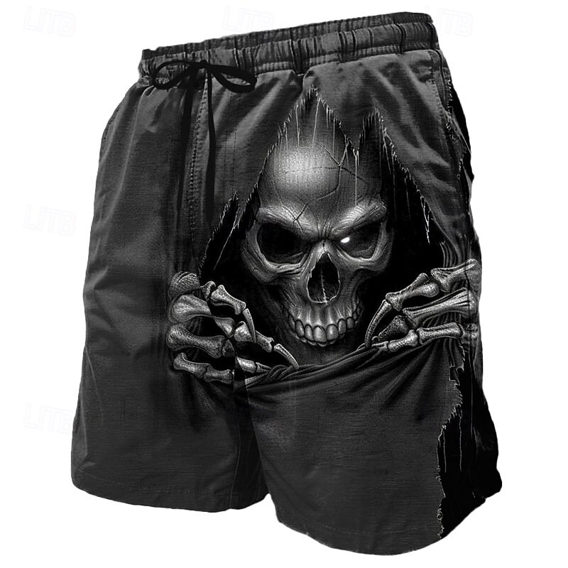 Men's Skull Death Halloween Costumes Swim Trunks Swim Shorts Board Shorts Mid Waist Dark Punk Gothic Style Holiday Streetwear Side Pockets Mesh Lining Elastic Drawstring Waist Designer Clothing