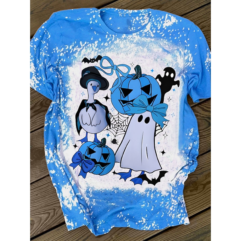 Halloween Women's T shirt Pumpkin Graphic Ghost Duck Vintage Stylish Classic Short Sleeve Crew Neck Regular Tops Daily Weekend Print Pink Blue Purple Orange Green Summer Spring Fall3