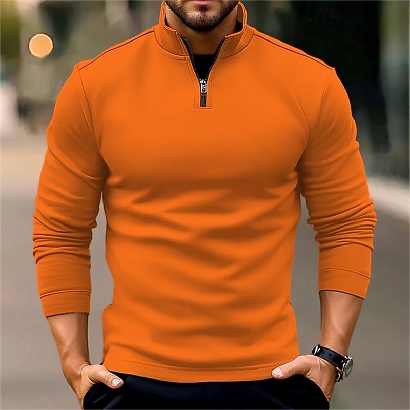 Men's Zip Sweatshirt Black White Navy Blue Orange Standing Collar Plain Zip Up Quarter Zip Sports & Outdoor Casual Daily Streetwear Cool Sportswear All Seasons Clothing Apparel Hoodies Sweatshirts4