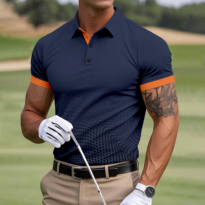 Men's Geometric Golf Polo Sports Polo Shirts Short Sleeve Polo Shirts Collared Shirts Casual Outdoor Athleisure Buttons Summer Yellow Red Navy Blue