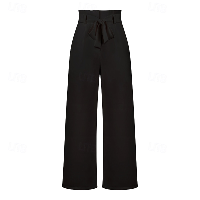 Women's Wide Leg Slacks Streetwear Casual Full Length Natural Plain Elastic Waist Comfortable Outdoor Vacation Street claret Depression Green Rust Apricot Fall Regular Fit4