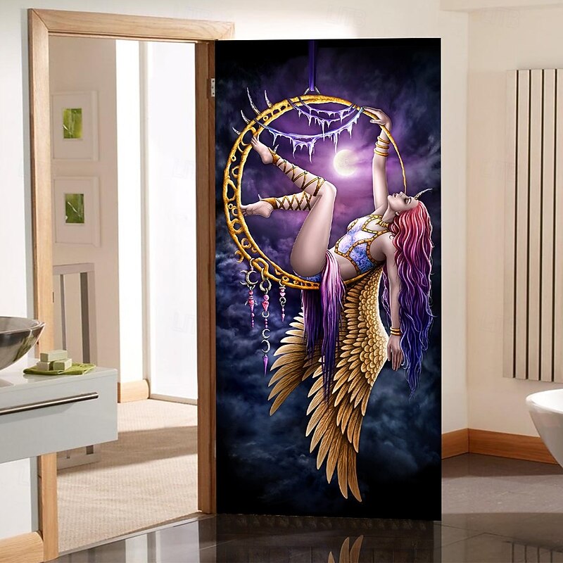 Halloween Door Covers Aerial Angel by Sarah Richter Door Tapestry Door Curtain Decoration Backdrop Door Banner for Front Door Farmhouse Holiday Party Indoor Outdoor Decor Supplies3
