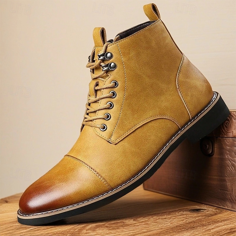 Men's Vintage Lace-Up Boots – Cap Toe Ankle Boots with Classic Stitching for Work, Weekend & Autumn Wear