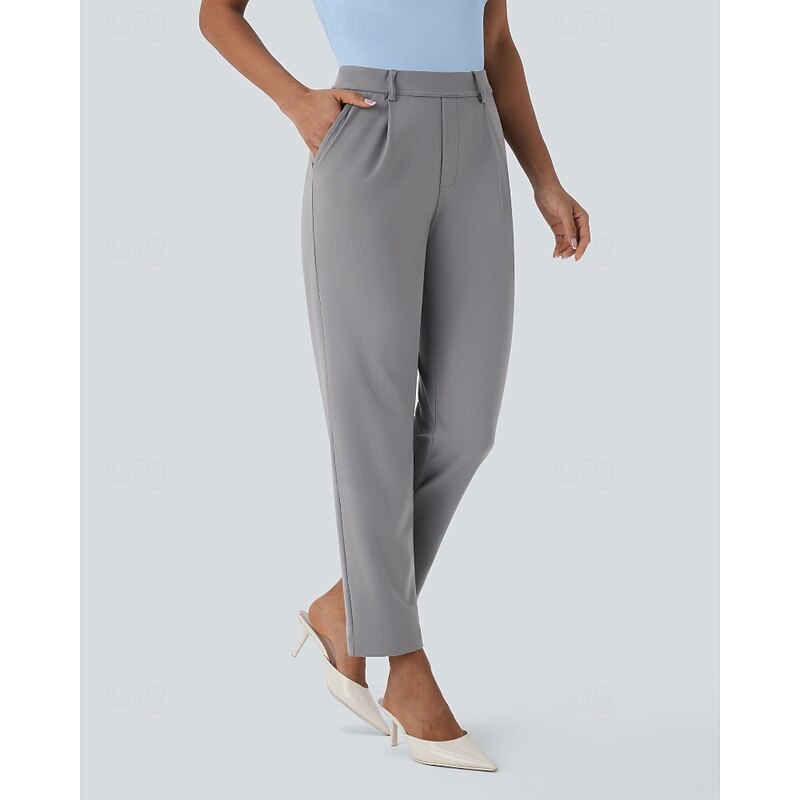 Women's Dress Pants Streetwear Casual Full Length Natural Plain Pocket Elastic Waist Comfy Formal Office Work Grey Black Dark Navy Coffee Fall Regular Fit3