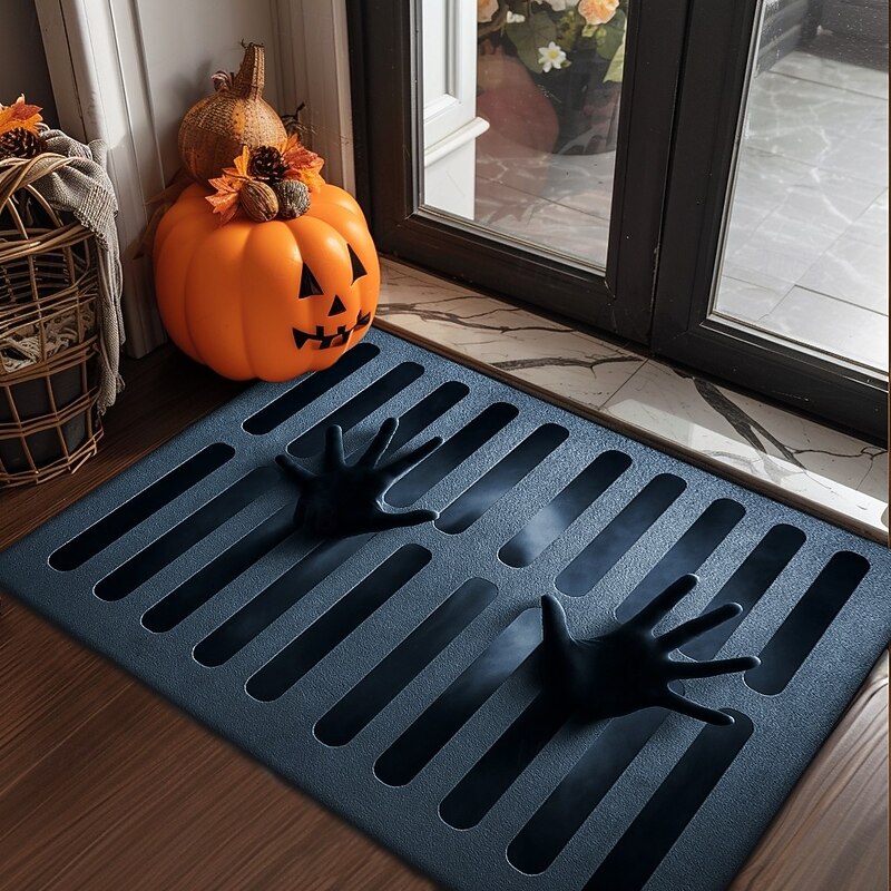 Halloween Indoor Outdoor Doormat Kitchen Mat Black Skeleton Spine Design, Non-Slip Front Door Mat for Porch, Entryway, Patio, Bedroom, Bathroom and 2025 Halloween Home Decoration3