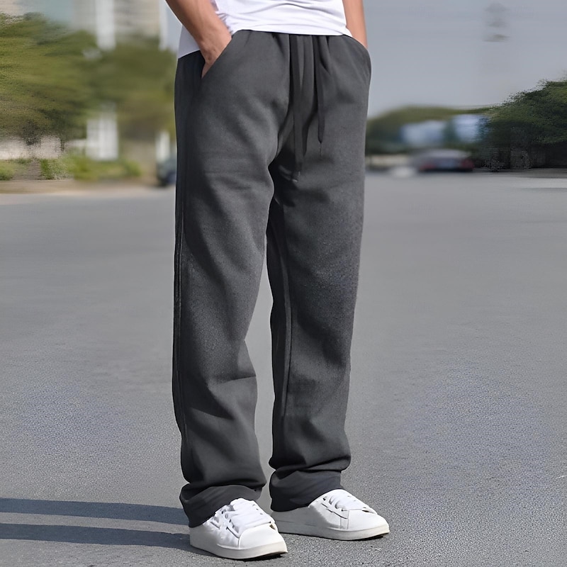 Men's Sweatpants Joggers Trousers Casual Pants Straight Leg Sweatpants Elastic Waist Drawstring Zipper Pocket Plain Comfort Full Length Outdoor Daily Streetwear Simple Classic Style Black Navy Blue