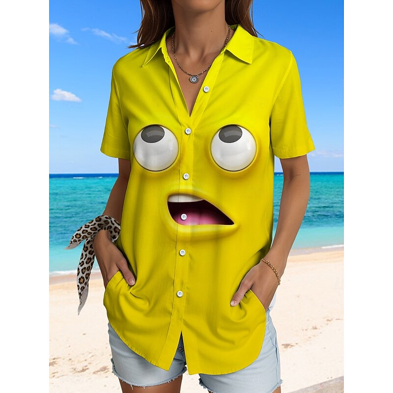 Women's Shirt Long Sleeve Button Down Blouse Graphic 3D Daily Stylish Short Sleeve Shirt Collar Regular Tops Daily Yellow Blue Green Summer Spring4