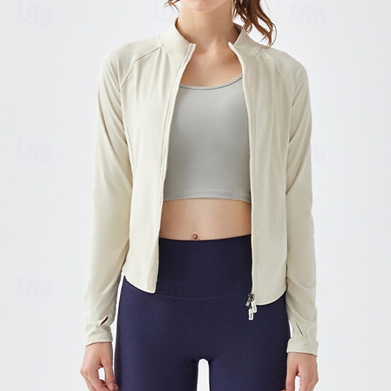 Women's Track Jacket Lightweight Full Zip Long Sleeve Sports Solid Color Top For Gym Gym Workout Fitness Activewear3