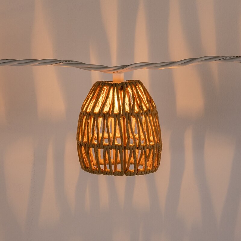 Hand-Woven Rattan - Lantern String Lights with 10 Led Bulbs Plug in Decorative Lights for Indoor Outdoor Balcony Patio Garden Wedding Bedroom Decor4