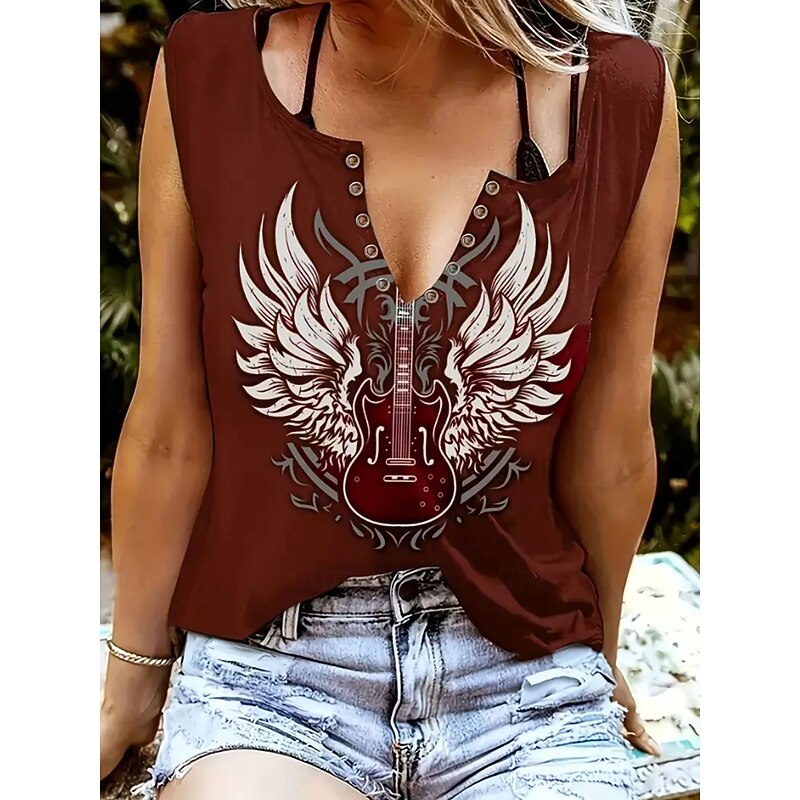 Music Festival Women's Camisole Tank Top Bohemia Vintage Metallic Sleeveless V Neck Regular Tops Daily Black White Red Summer Spring3