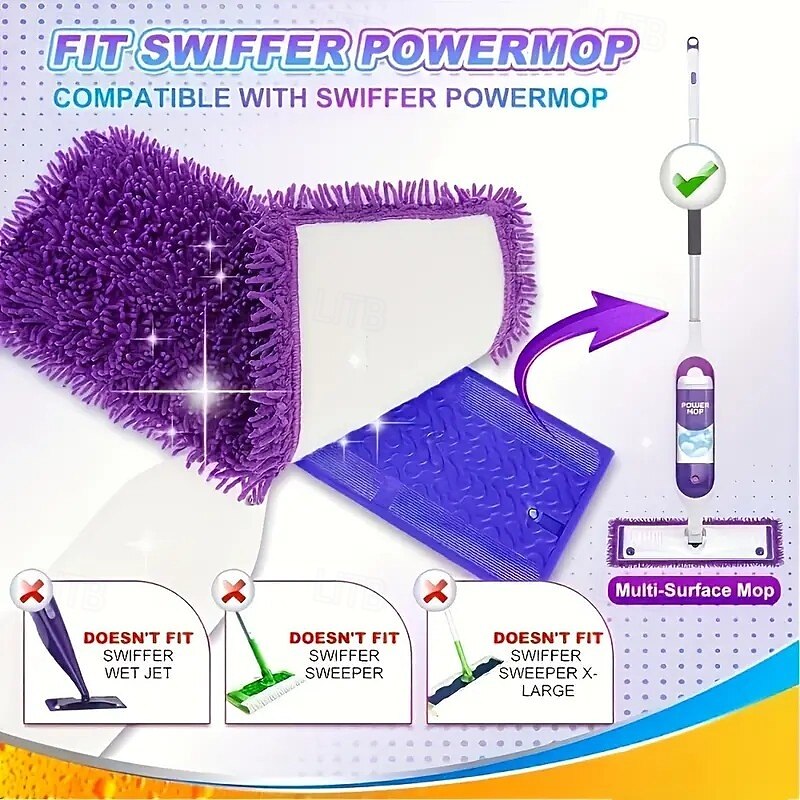 4/6Pcs Detachable Mop Pads – Purple Washable and Reusable Synthetic Fiber Mop Refills, Ideal for Home Cleaning, Kitchen Use, and Back to School Supplies2