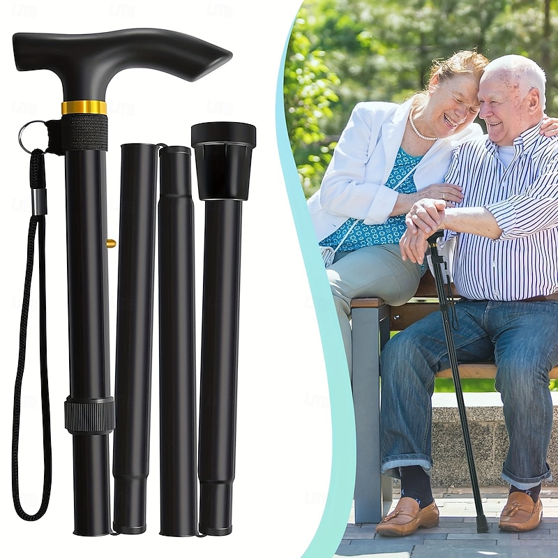 Adjustable Height Trekking Pole 1-Pack Folding Walking Stick Lightweight Aluminum Alloy Combination Lock Travel Hiking Aid for Men Women Elderly - Portable & Collapsible (Black)