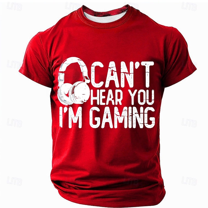 Mens T-Shirt Gaming Graphic Funny 'Can't Hear You I'm Gaming' Quote Short Sleeve Blue Top4