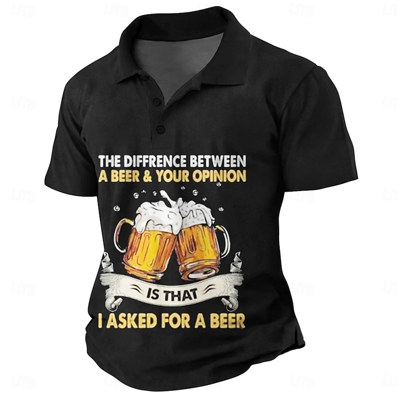 Men's Letter Graphic Prints Beer Polo Shirt Golf Shirt Short Sleeves Shirt Turndown Outdoor Street Black Red Navy Blue Green Print Clothing Apparel Sports Fashion Streetwear Designer