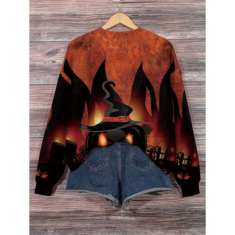 Halloween Women's Sweatshirts Pumpkin Graphic Casual Long Sleeve Crew Neck Regular Tops Street Dailywear Casual Print Pink Blue Purple Orange Green Fall Winter2
