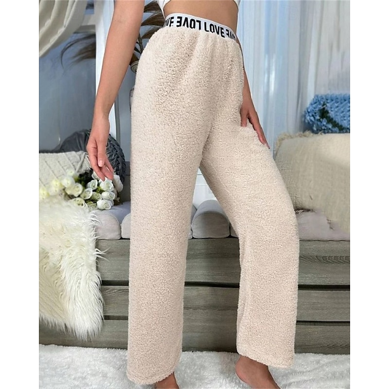 Women's Fleece Pants Trousers Straight Fashion Streetwear Full Length High Waist Plain Elastic Waist Breathability Comfortable Micro-elastic Street Daily Wear Going out Apricot Fall Winter
