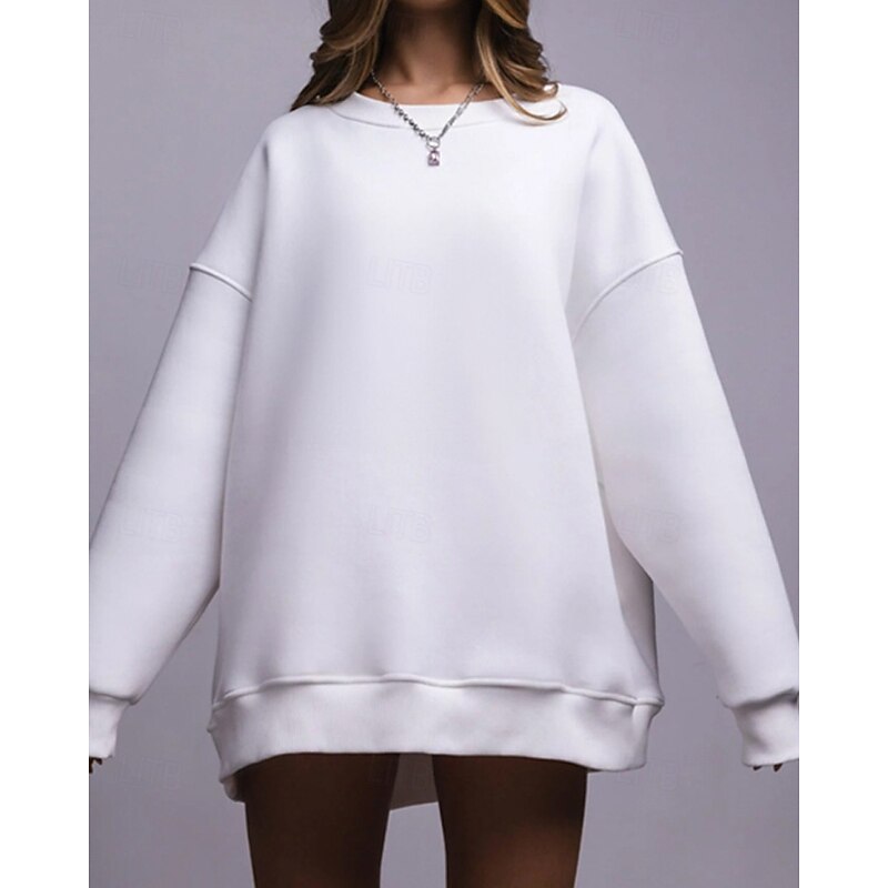 Women's Pullover Sweatshirt Sweatshirts Plain Streetwear Casual Long Sleeve Crew Neck Regular Tops Street Holiday Going out White Pink Light Grey Fall Winter4